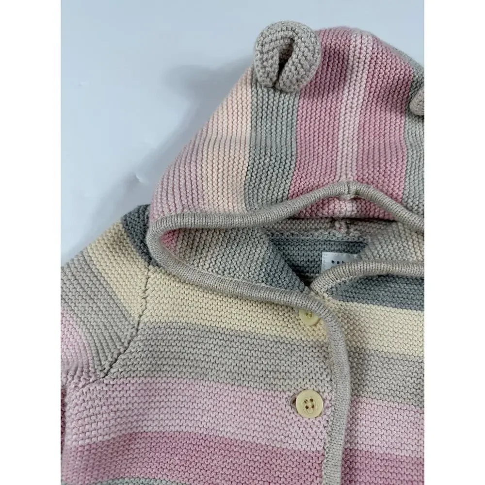 Baby Gap Pastel Striped Bear Ear Hooded Knit Cardigan 12–18 Months